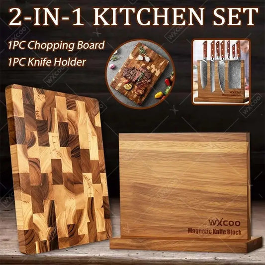2PCS High quality Wooden Chopping Board Double sided Magnetic Knife Block Holder | 2-Piece | Stainless Steel | Cutting Board
