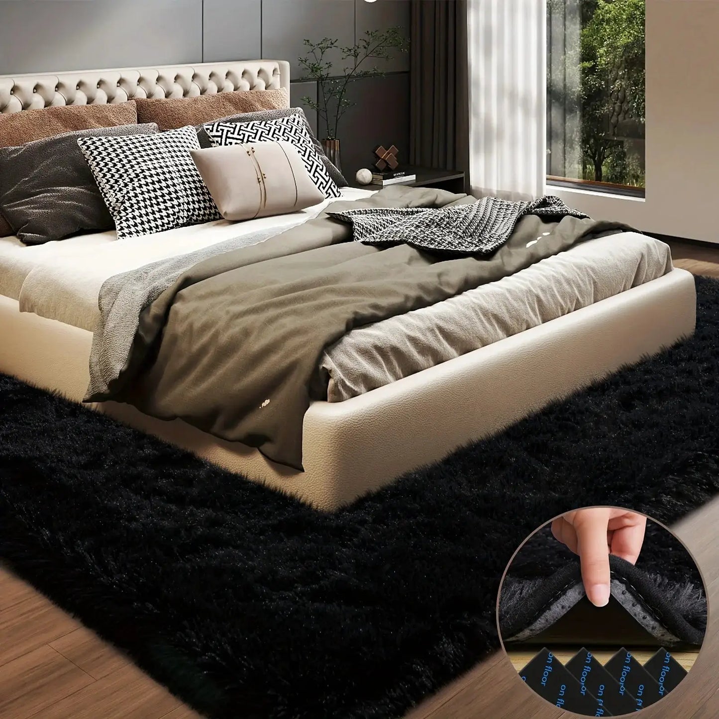 Large plush area rug, decorative rug for living room, super soft and fluffy plush rug for bedroom, home decor rug, black from PriceLows™
