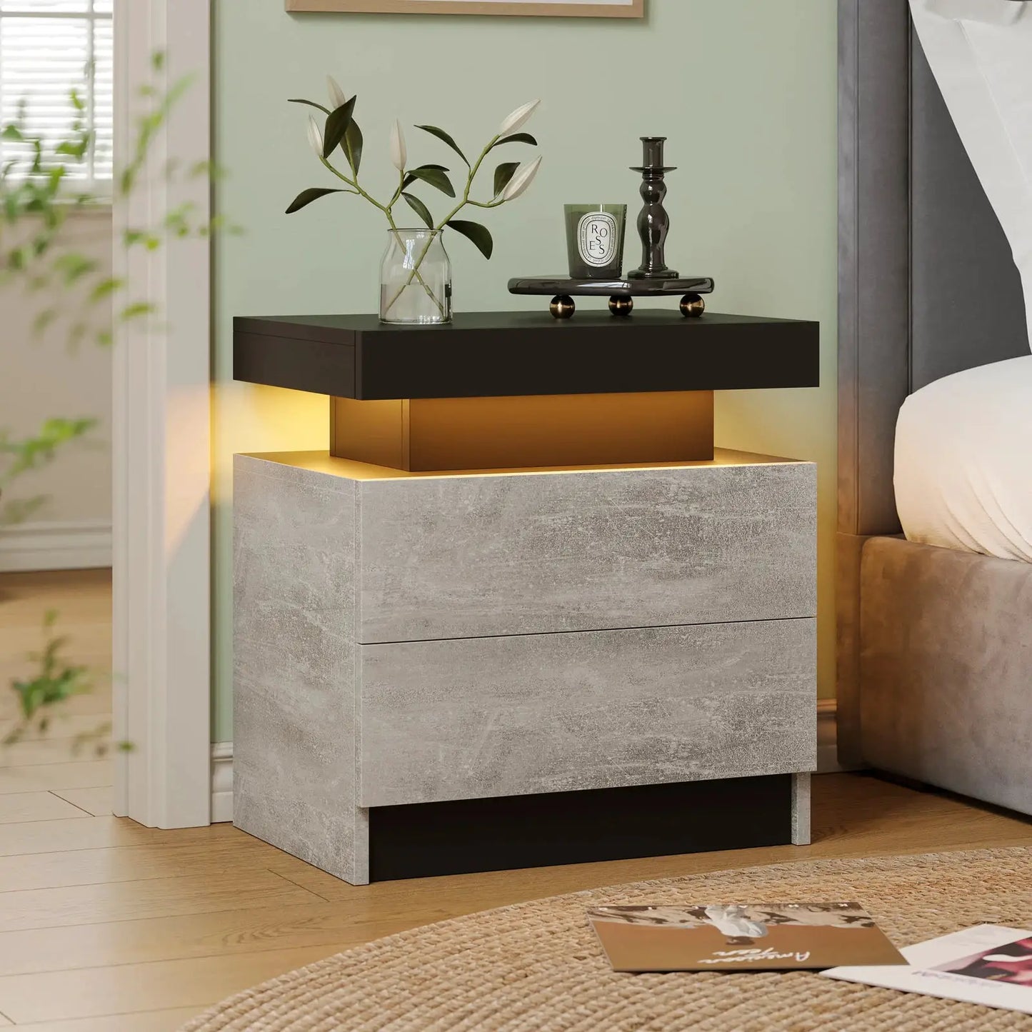 Cubehom LED Nightstands with 2 Drawers, End Table with RGB LED Lights for Bedroom Living Room, White Bedside Table from PriceLows™