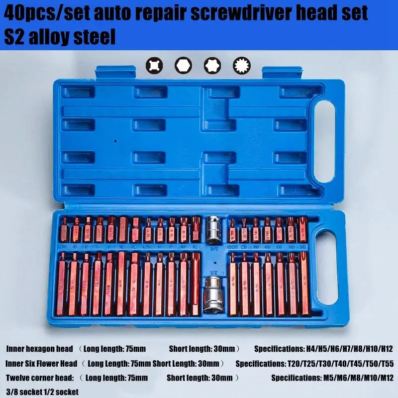 40pcs Torx Star Spline Hex Socket Bit Set Tool Kit Precision Screwdriver Bit Garage Equipment Auto Professional Repair Tools from PriceLows™