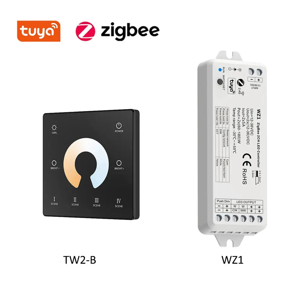 2in1 Zigbee LED Controller 12V 24V Dimmer CCT WWCW Strip Light Control 2.4G RF Touch Remote Tuya Smart Life APP for Alexa Google from PriceLows™