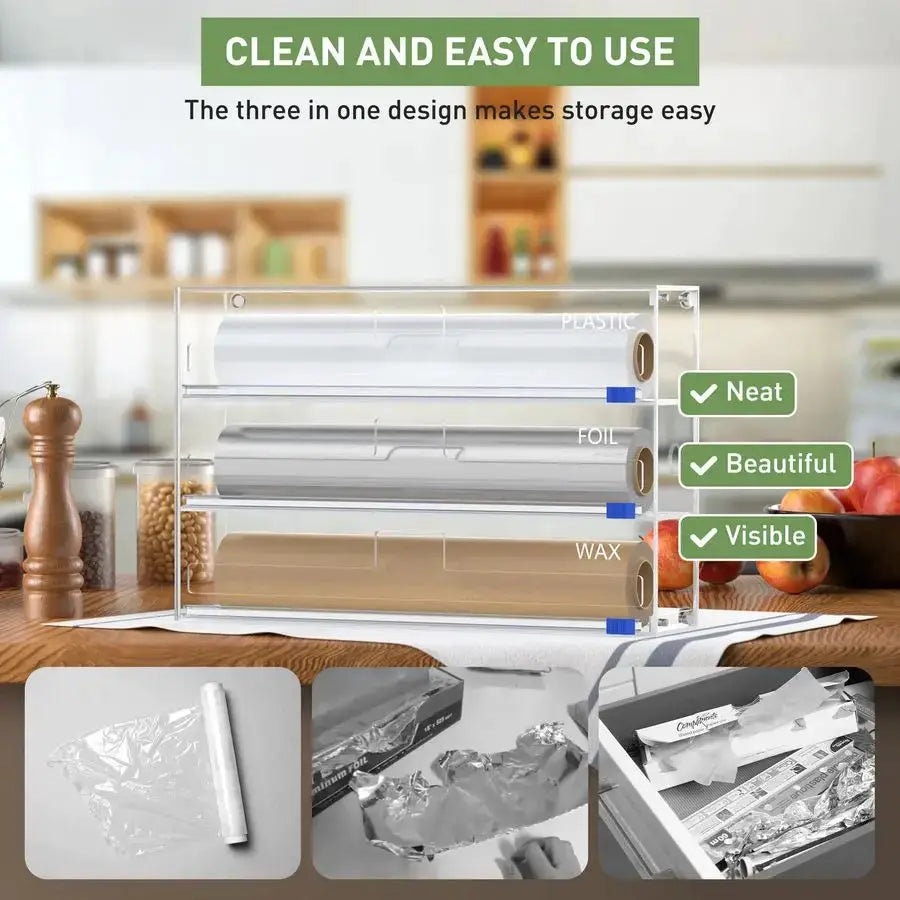 and Plastic Wrap Organizer, 3 in 1 Kitchen Wrap Dispenser, Drawer Aluminum Foil Organization and Storage, WallMounted Holder from PriceLows™