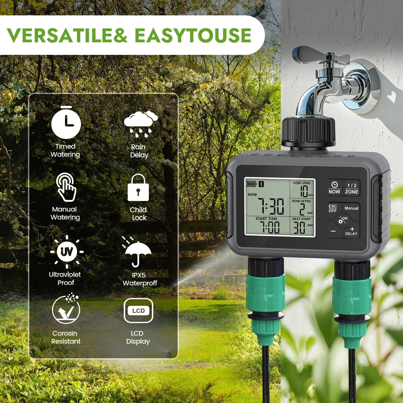 Dual Zone Independent Smart LCD Display Garden Watering Timer Atomization Spray Kit Mist Cooling System Irrigation Controller from PriceLows™