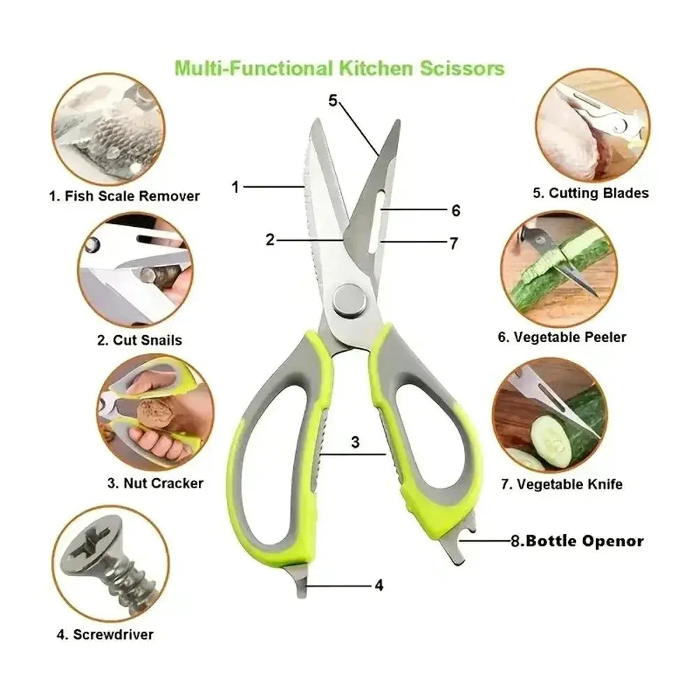 7-in-1 Multifunctional Stainless Steel Kitchen Scissors with Magnetic Holder Heavy Duty Food Scissors for Meat Fish Poultry Vege from PriceLows™