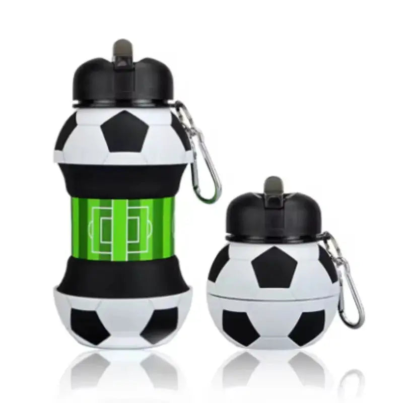 Silicone Collapsible Ball Water Bottle with Climbing Buckle, Drop and Leak Proof Outdoor Sports Mug, Black & White Soccer Style from PriceLows™