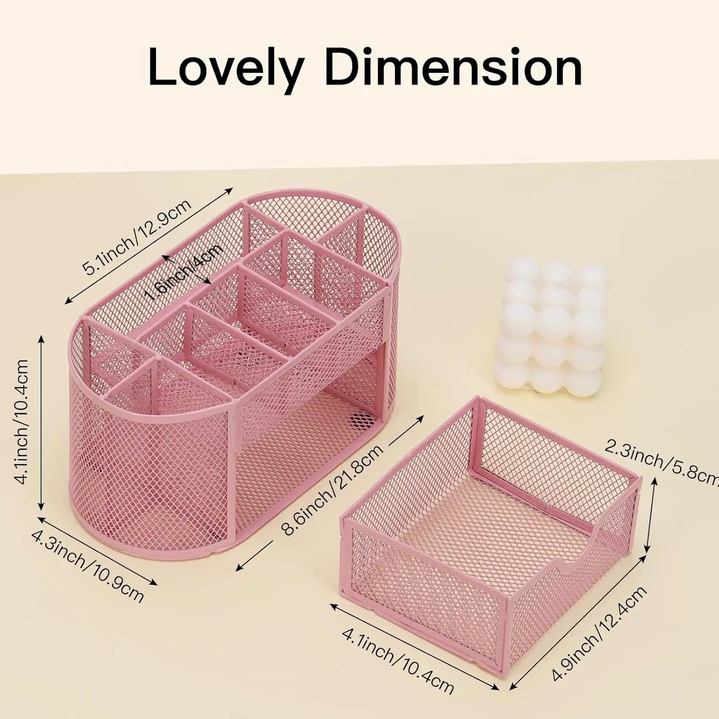 Desk Organizer | Pink Mesh 8 Compartments Drawer | 8.6 x 4.3 x 4.1 in