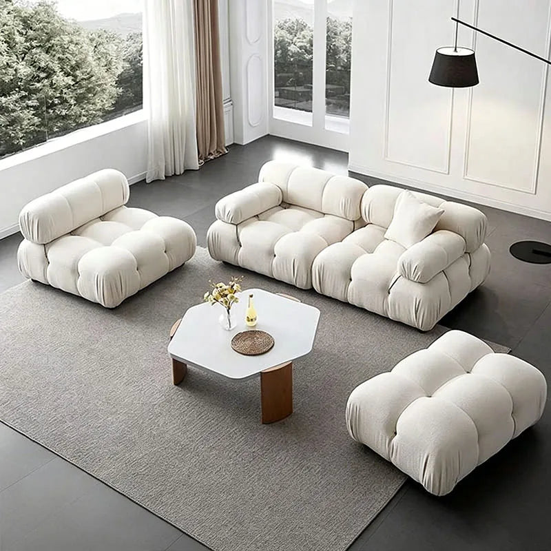 Sectional Sofa | Nordic Design White Fabric | Modular L-Shaped | With Armrests