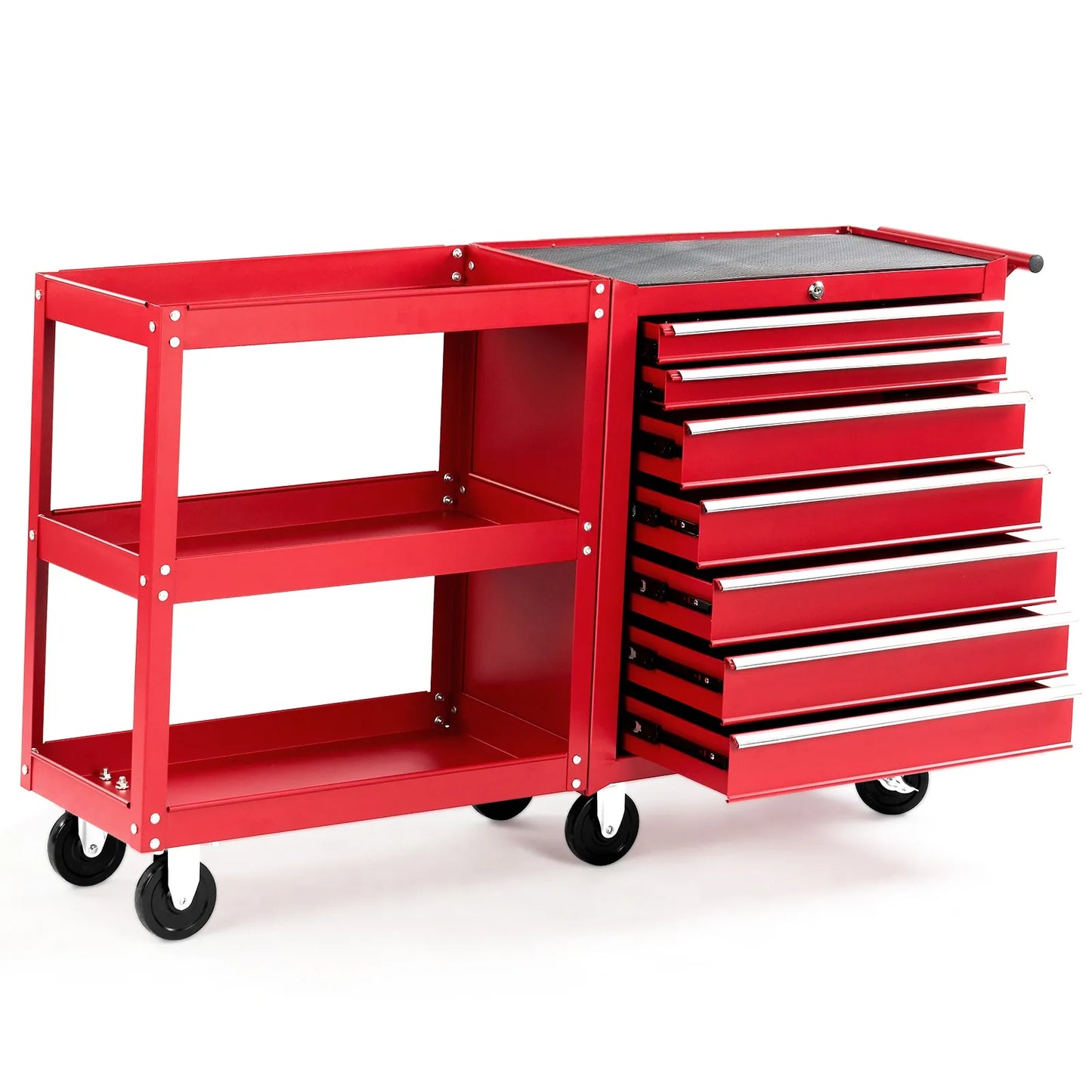 Rolling Tool Chest, 7-Drawer Mobile Tool Cart with Side Shelves and Top Cushion from PriceLows™