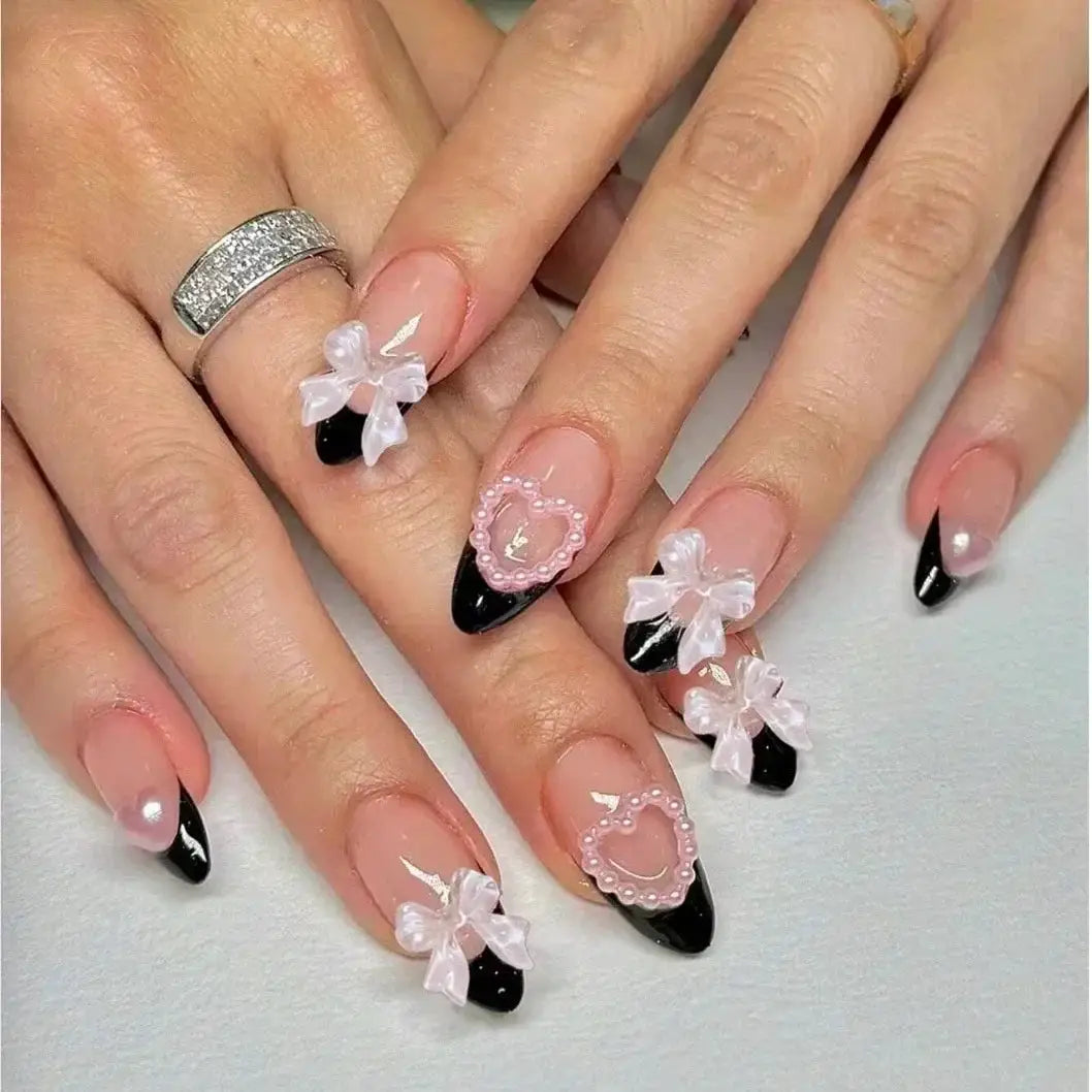 Press On Nails | Almond Shape | French Tips | 24 Piece Set