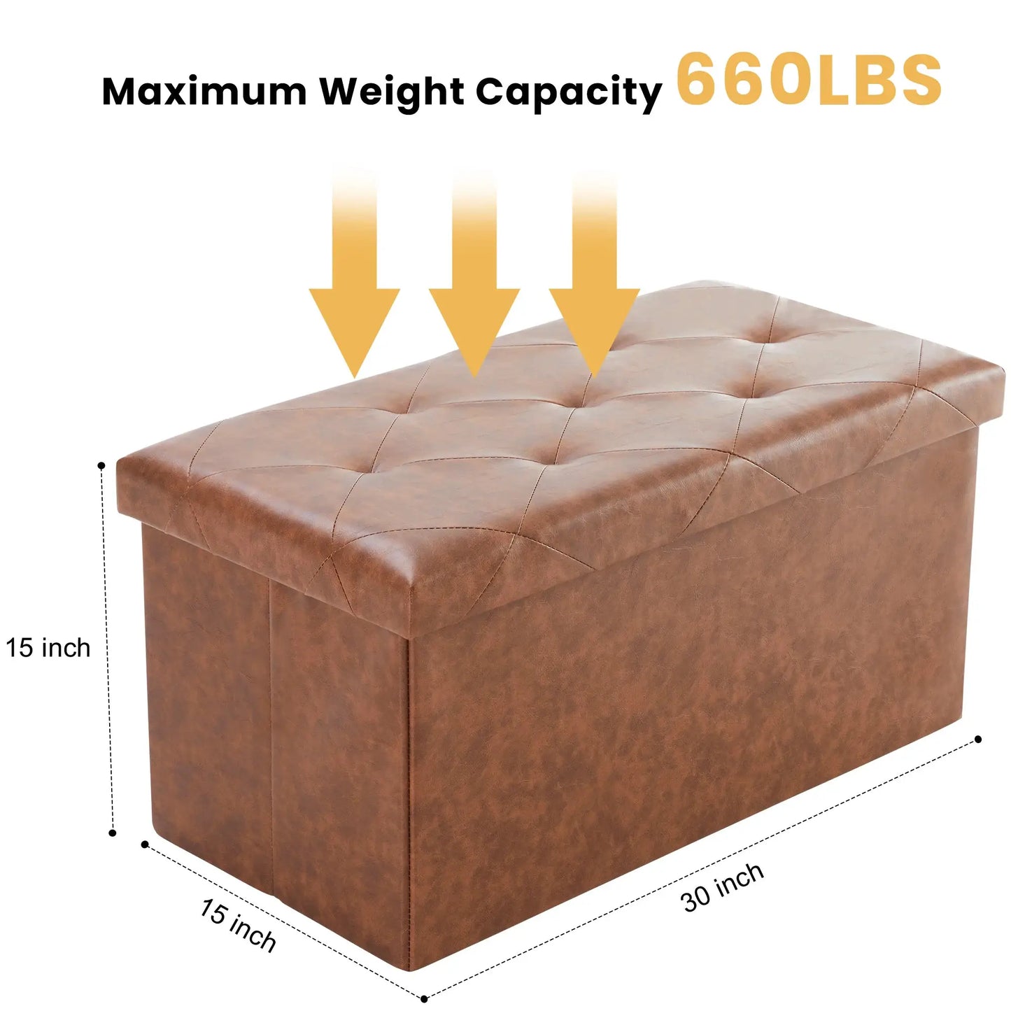 JHK 43 Inches Leather Folding Ottoman Storage Footstool Toy Box Bedroom Bench Load 660 lbs Foot Rest Stool For Living Room from PriceLows™