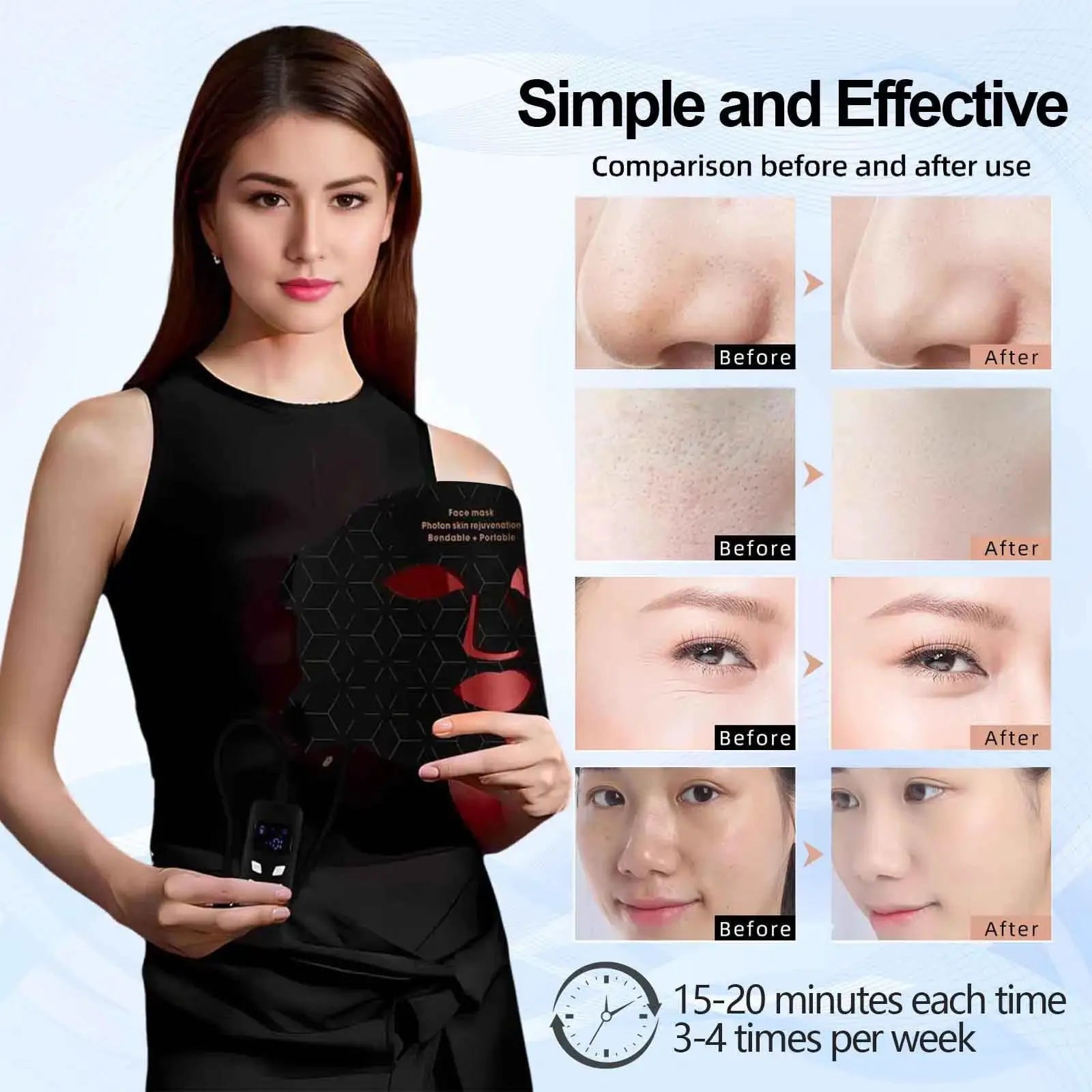 3+1 Colors LED Red Light Face Mask Devices 460nm 630nm 590nm 850 nm Led Light Infrared Beauty Mask at-Home use and Travel from PriceLows™