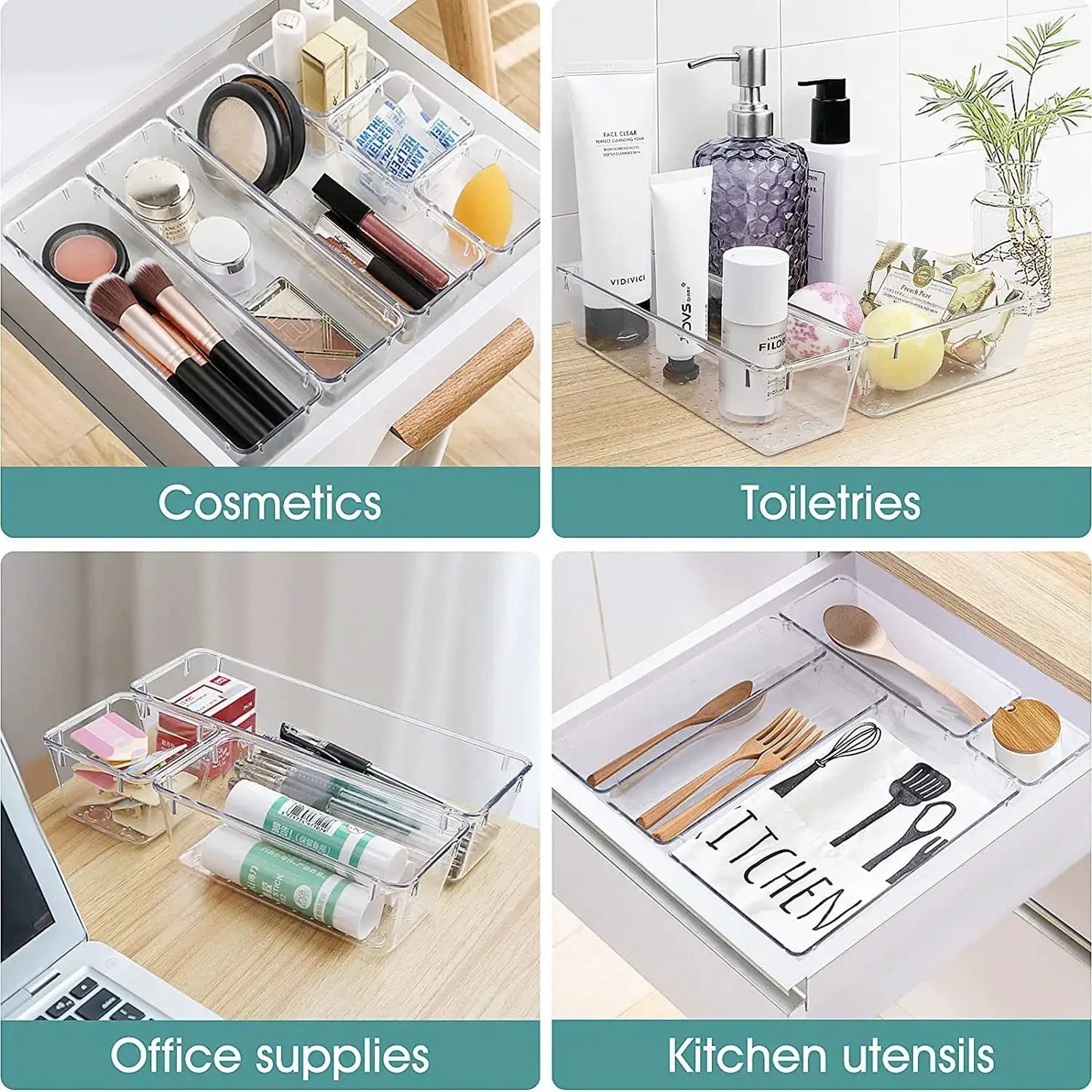 28 PCS Clear Drawer Organizers Set 4-Size Versatile Bathroom and Vanity Drawer Organizer Trays Storage Bins for Bedroom Kitchen from PriceLows™