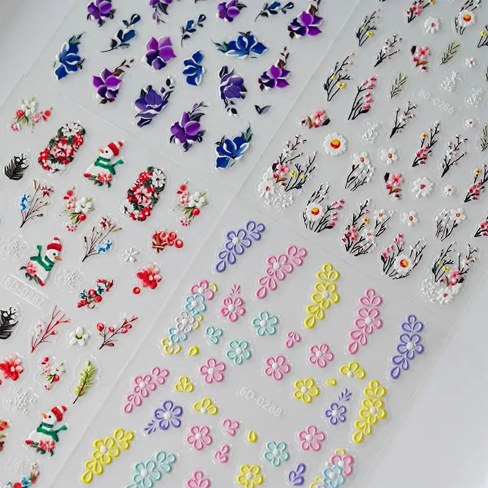 5D Pink Blue Floral Nail Art Stickers Petals Leaf Plant Embossed Nail Decals Spring Summer Flower Design for DIY Nail Supplies from PriceLows™