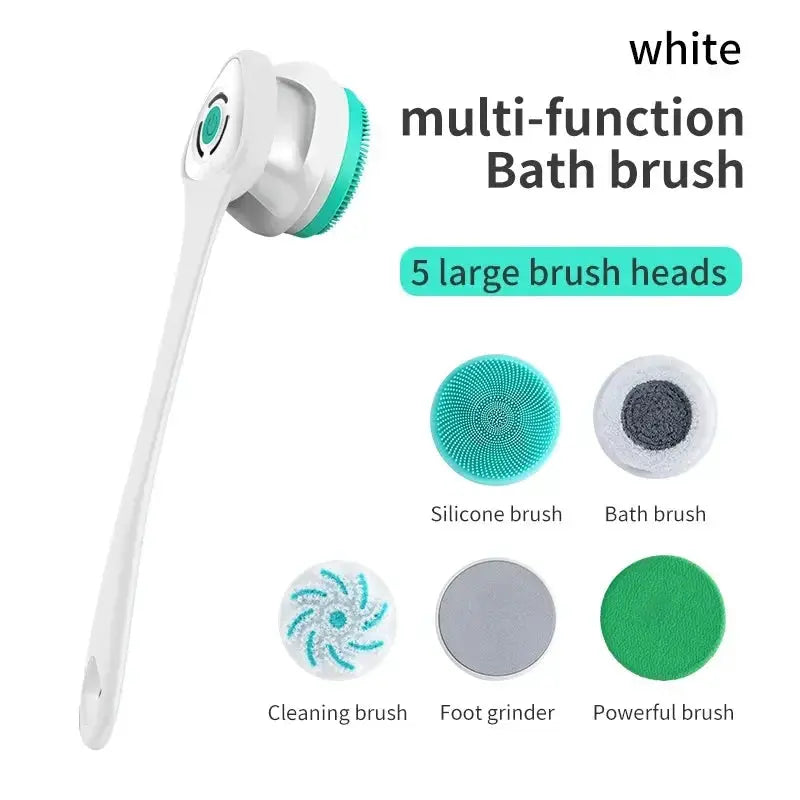 Auto Rotating Electric Waterproof Massage Shower Brush Multi-function Silicone Massage Bath Brush with 5 Large Brush Heads from PriceLows™