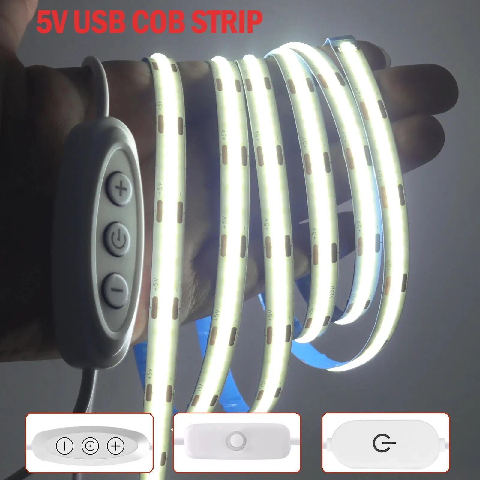 Dimmable COB LED Strip Light 5V USB Flexible LED Tape with Switch 320LEDs High Density Linear Lighting with Adhesive Tape from PriceLows™