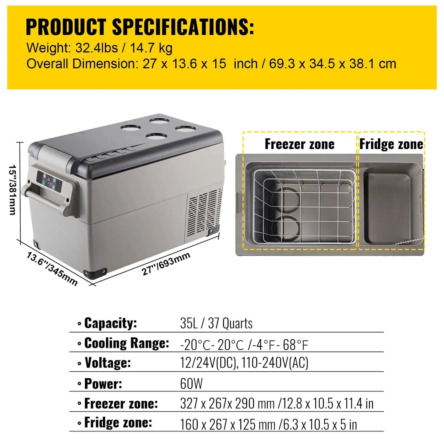 SucceBuy 20L 22L 35L 45L 55L Car Refrigerator Mini Fridge Freezer Portable Compressor Cooler DC 110-240V Ice Box for Camping from PriceLows™