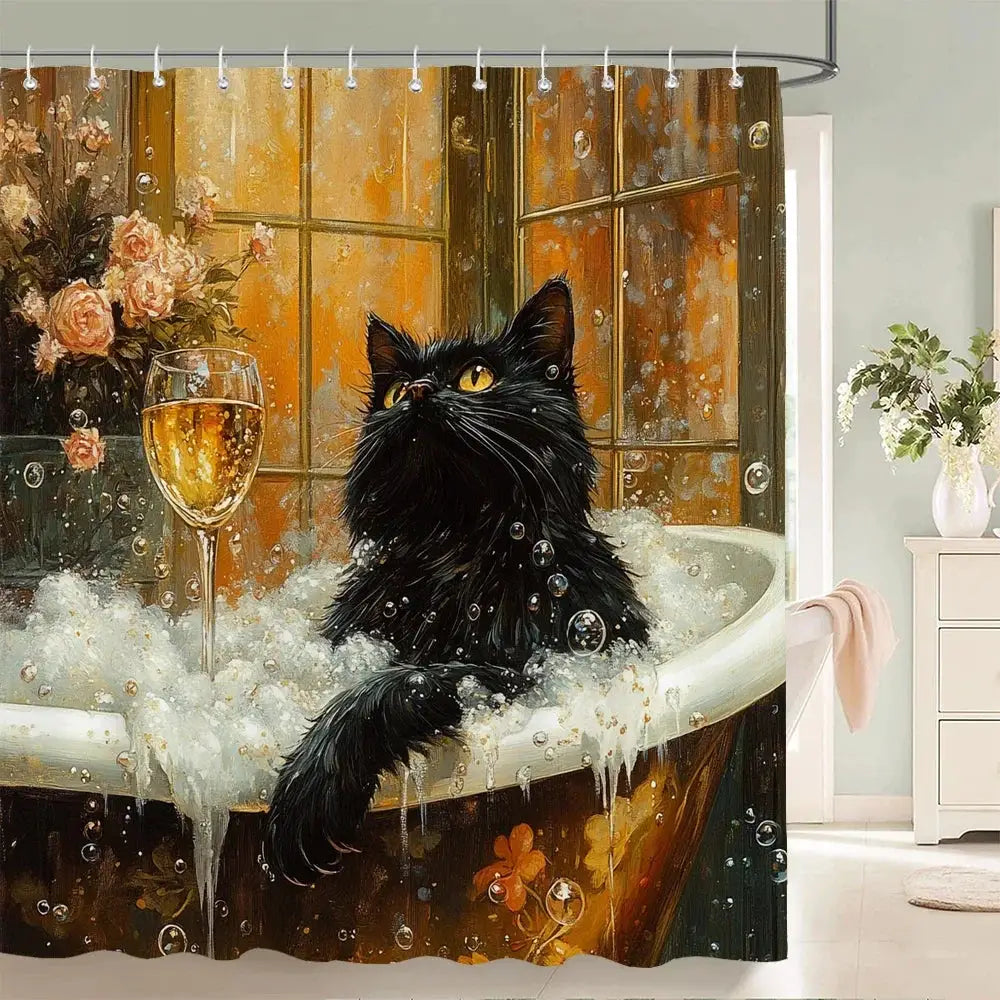 Nordic style Flowers Leaves Animals Shower Curtain Cat and Dog Printed Bathroom Bath Curtain Home Decoration Curtain With Hooks from PriceLows™
