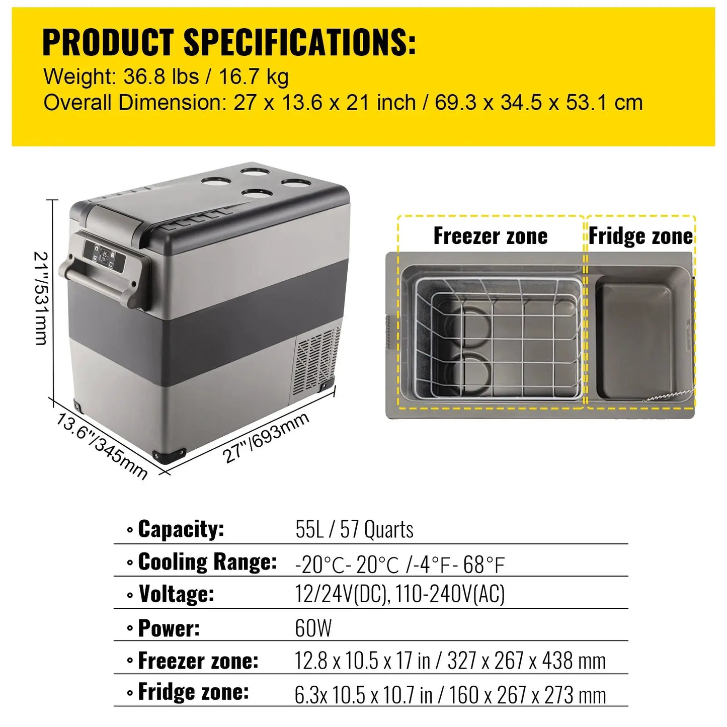 SucceBuy 20L 22L 35L 45L 55L Car Refrigerator Mini Fridge Freezer Portable Compressor Cooler DC 110-240V Ice Box for Camping from PriceLows™
