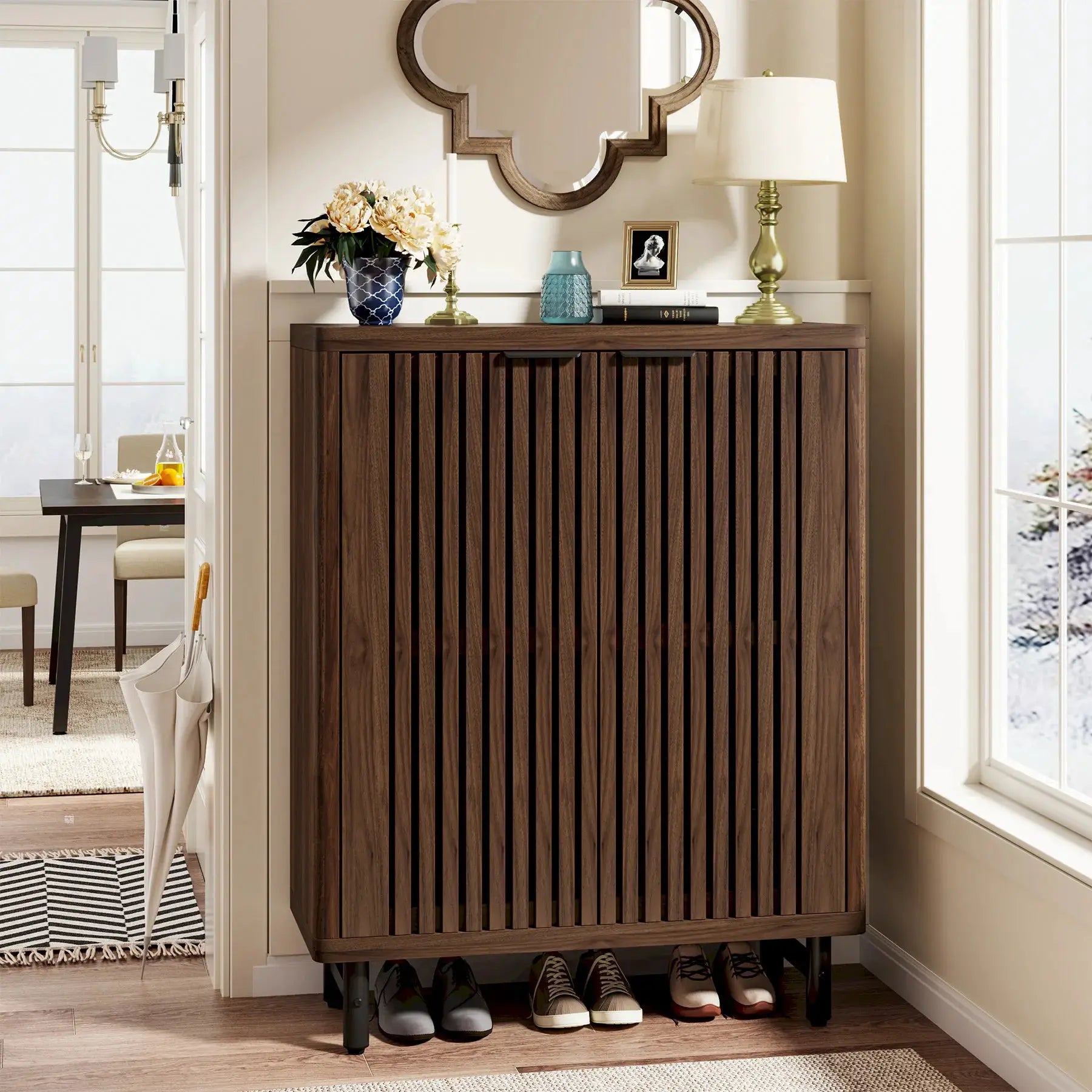 Tribesigns 6-Tier Shoe Cabinet with Shutter Doors, Large Wooden Shoe Organizer Rack with Adjustable Shelves from PriceLows™
