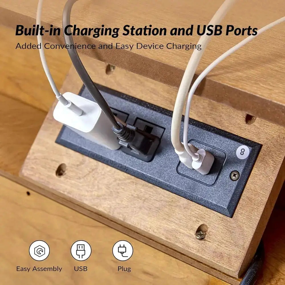 End Table with Charging Station, 2 Drawers Side Table with Solid Wood Legs from PriceLows™