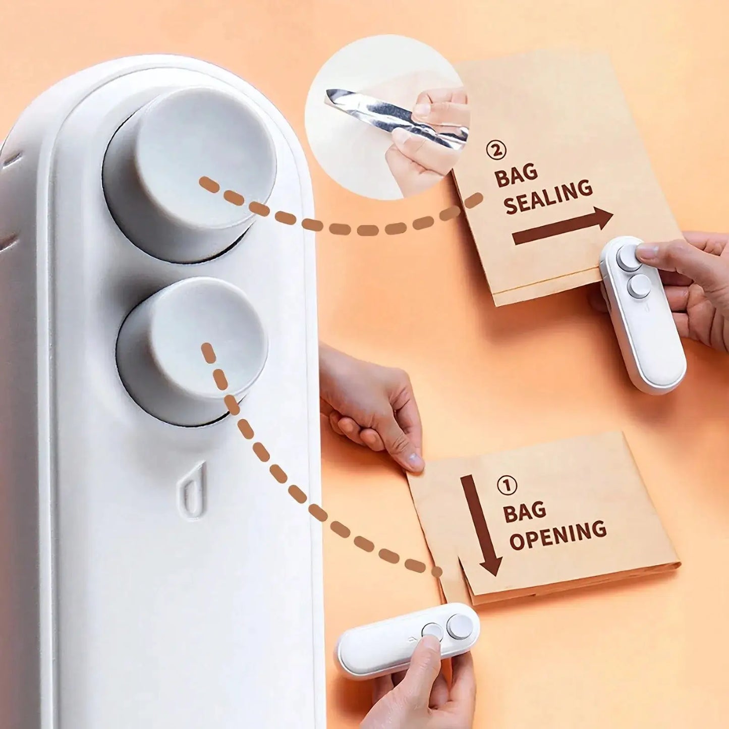 Portable Rechargeable 2-in-1 Bag Sealer & Cutter, Food Bag Sealing Tool from PriceLows™
