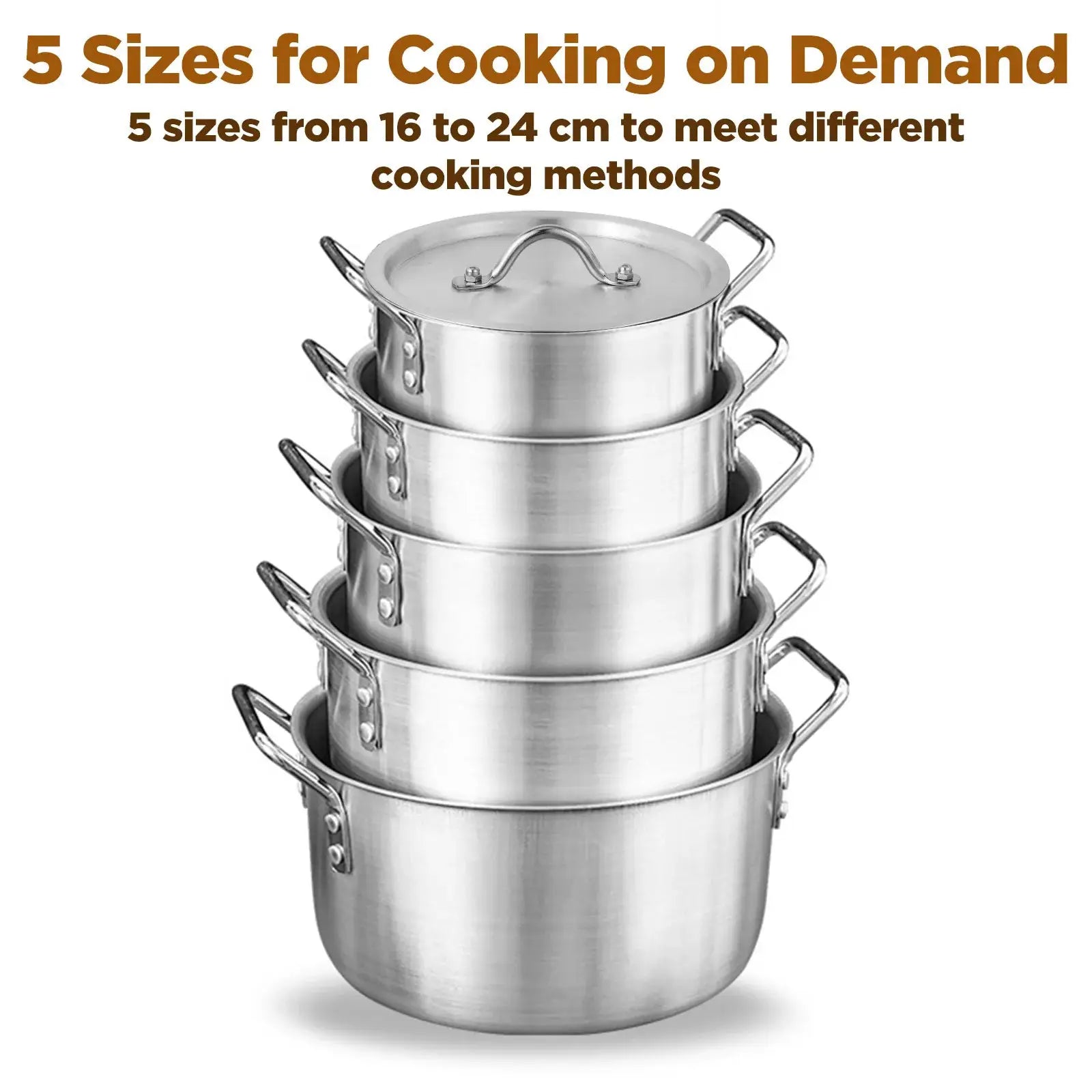 10pcs Aluminum Cookware Set - 5 Pots And 5 Lids (6.3/7.09/7.87/8.66/9.45inch), Sandblasted Non-Stick, Durable for Steaming/Boiling | Steamer, Kitchen Essentials from PriceLows™