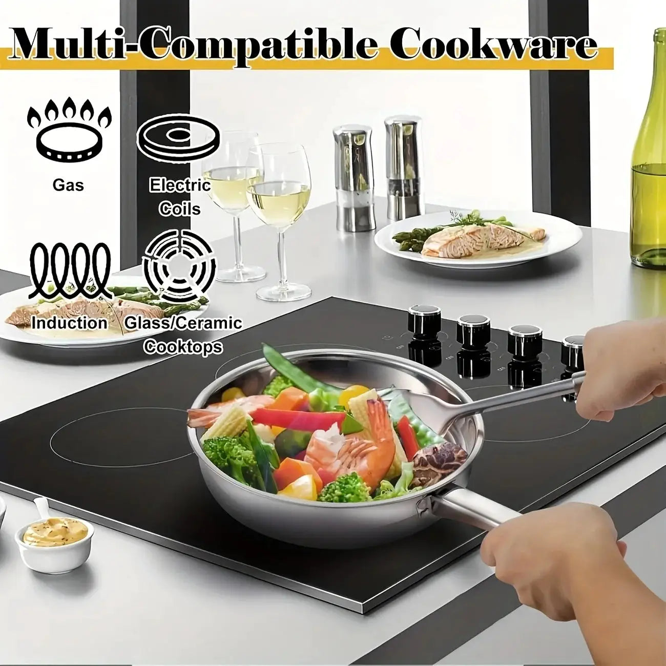 Cookware Set with Lids - 12pcs Stainless Steel Kitchen Cookware Set, Includes 6 Pots, 6 Bowls,5 Lids, 6 Utensils,Dishwasher Safe from PriceLows™