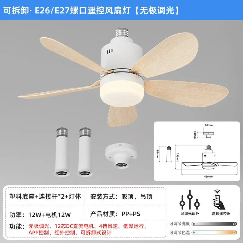 Ceiling Fan With Light | E26 E27 Base | Remote And App Control | 52.5cm 4 Speed