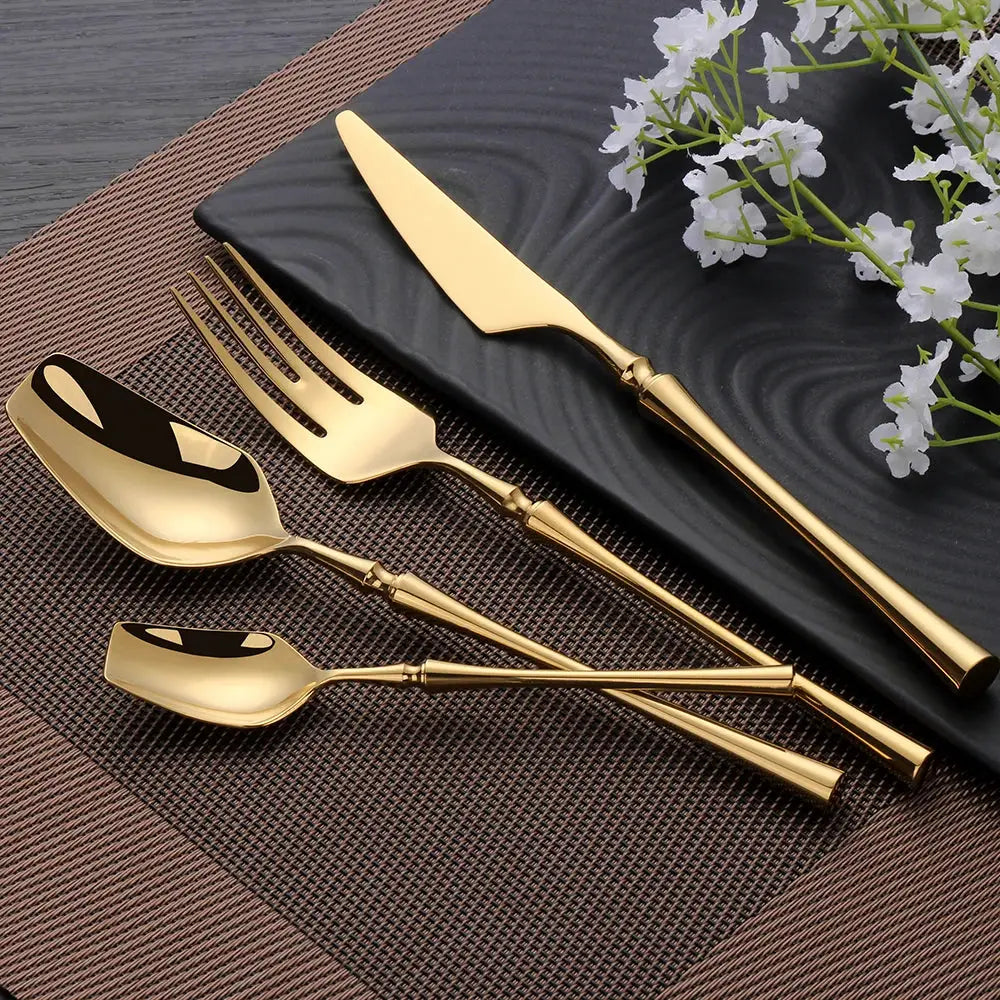 6/16/24Pcs Gold Tableware Stainless Steel 304 Cutlery Matte Dinner Set Western Knife Fork Spoon Mirror Elegant Flatware from PriceLows™