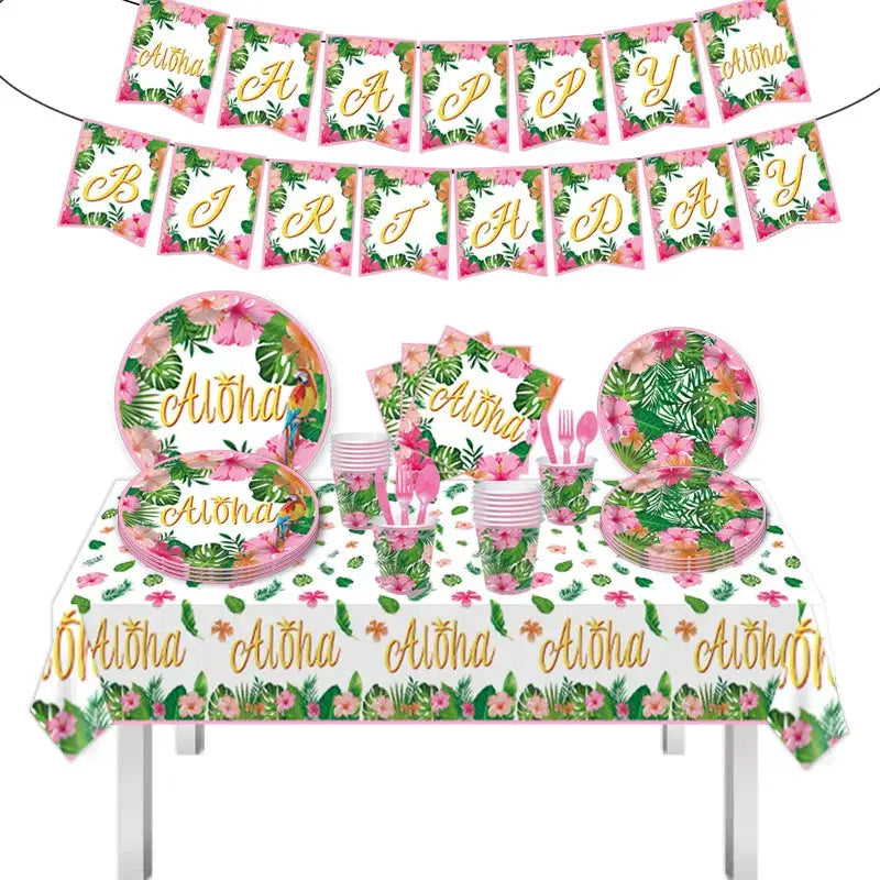 Hawaiian Aloha Tableware Set Summer Party Paper Plates Cups Napkins