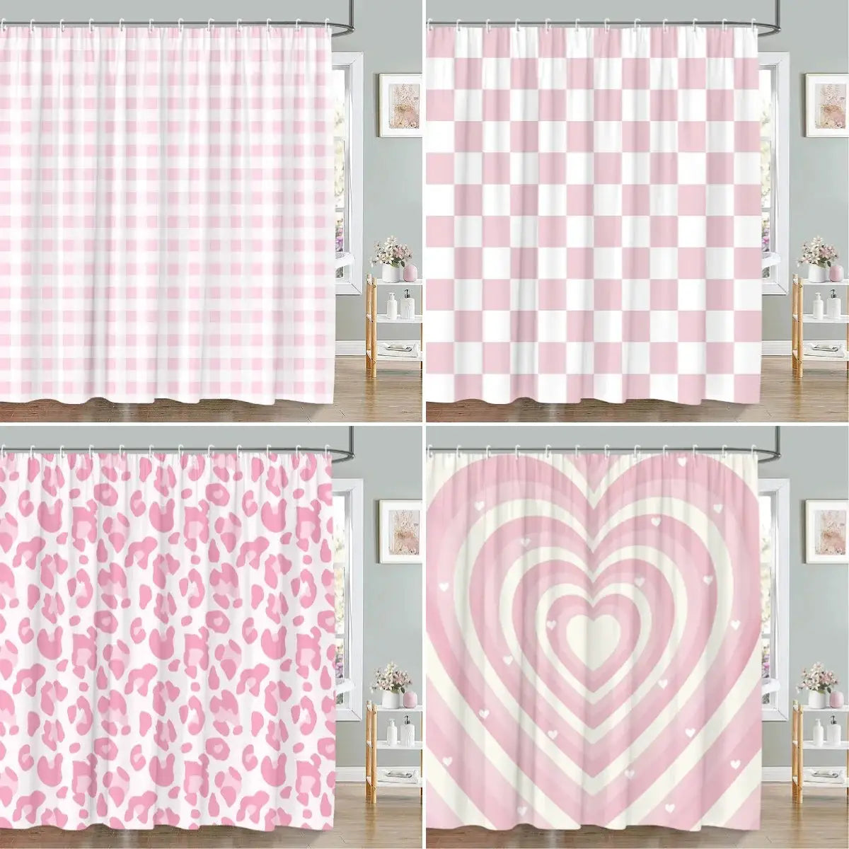 Pink Geometric Shower Curtain Minimalist Stripe Leopard Texture Creative Square Plaid Polyester Fabric Bathroom Decor Curtain from PriceLows™