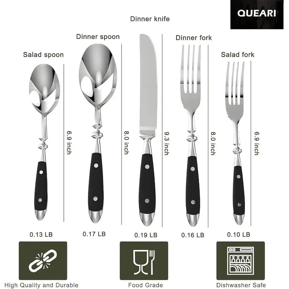 Vintage 20-Piece Stainless Steel Silverware Set with Black Bakelite Handles, Dishwasher Safe for 4-Person Service from PriceLows™