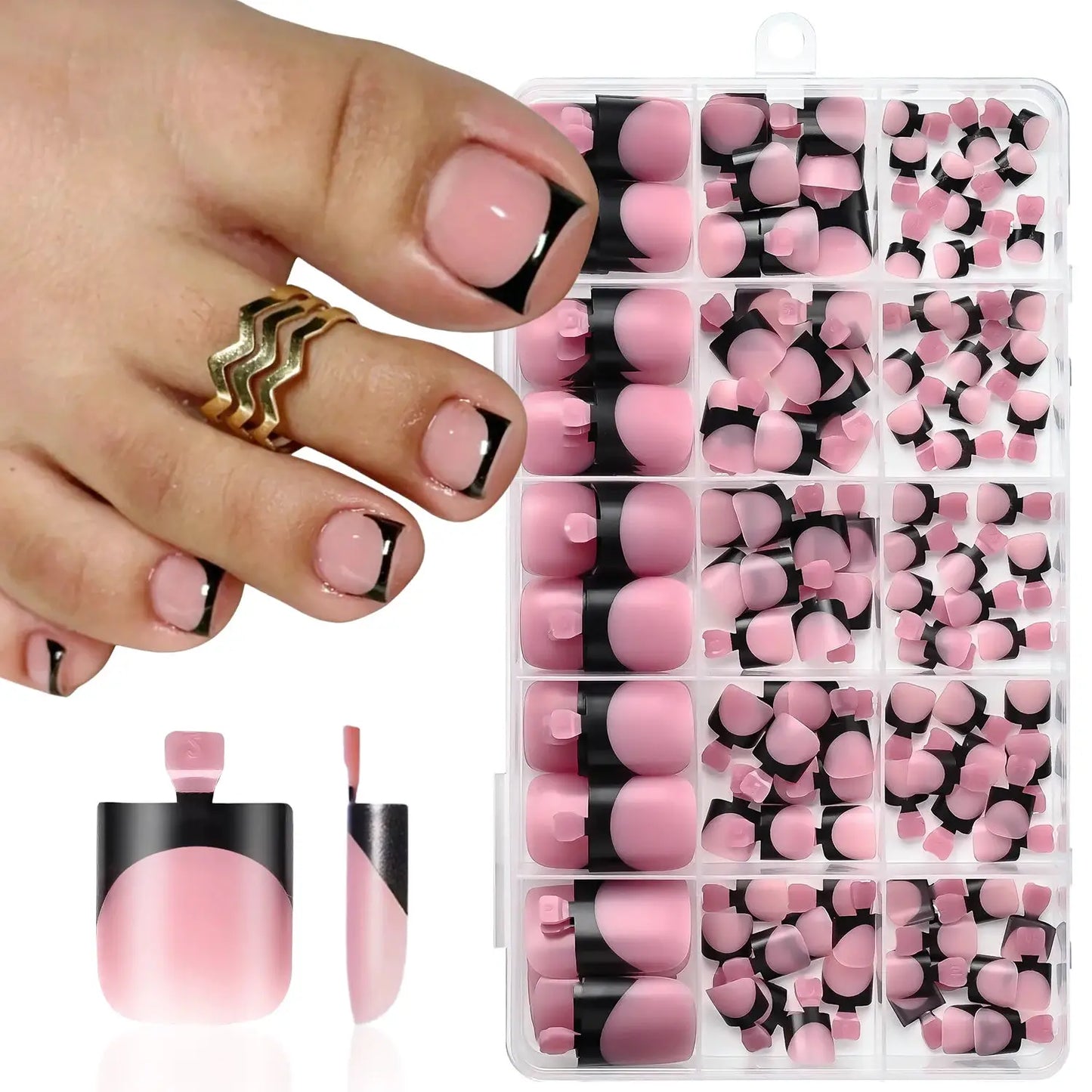 Press On Toenails | Short Square | Matte Nude Pink French | 150 Piece Set