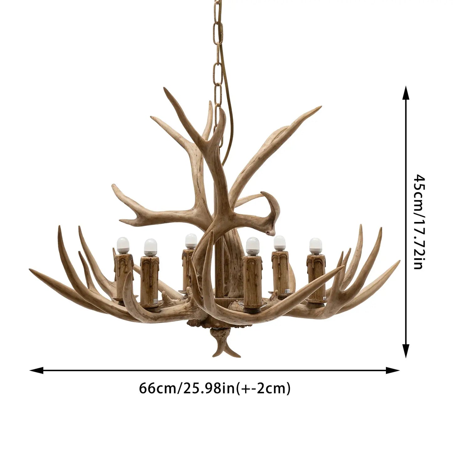 6-Light Antler Chandelier, Rustic Resin and Iron Ceiling Light with 3.28FT Chain, for Living Room Bedroom, E12 Bulb Base (Brown) from PriceLows™