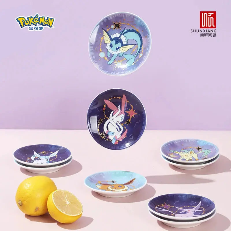 SHUNXIANG Pokémon Licensed Eevee Series Ceramic Plate Set Starry Sky Gift Box 9Pcs Dish Anime Themed Porcelain Tableware Gift from PriceLows™