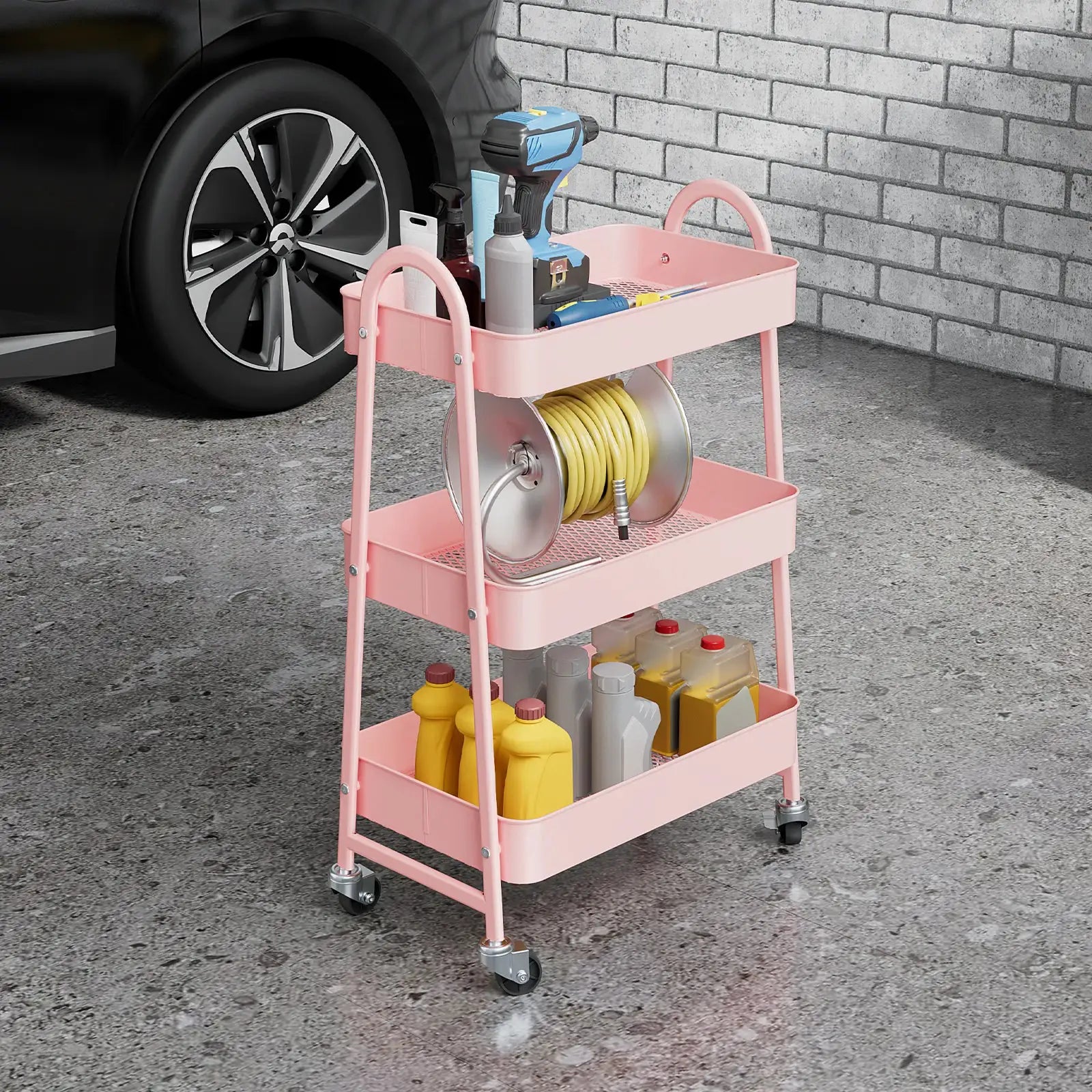 JHK 3 Tier Metal Storage Kitchen Cart with Lockable Wheels Mobile Shelving Unit Utility Rolling Organizer For Home Narrow Places from PriceLows™