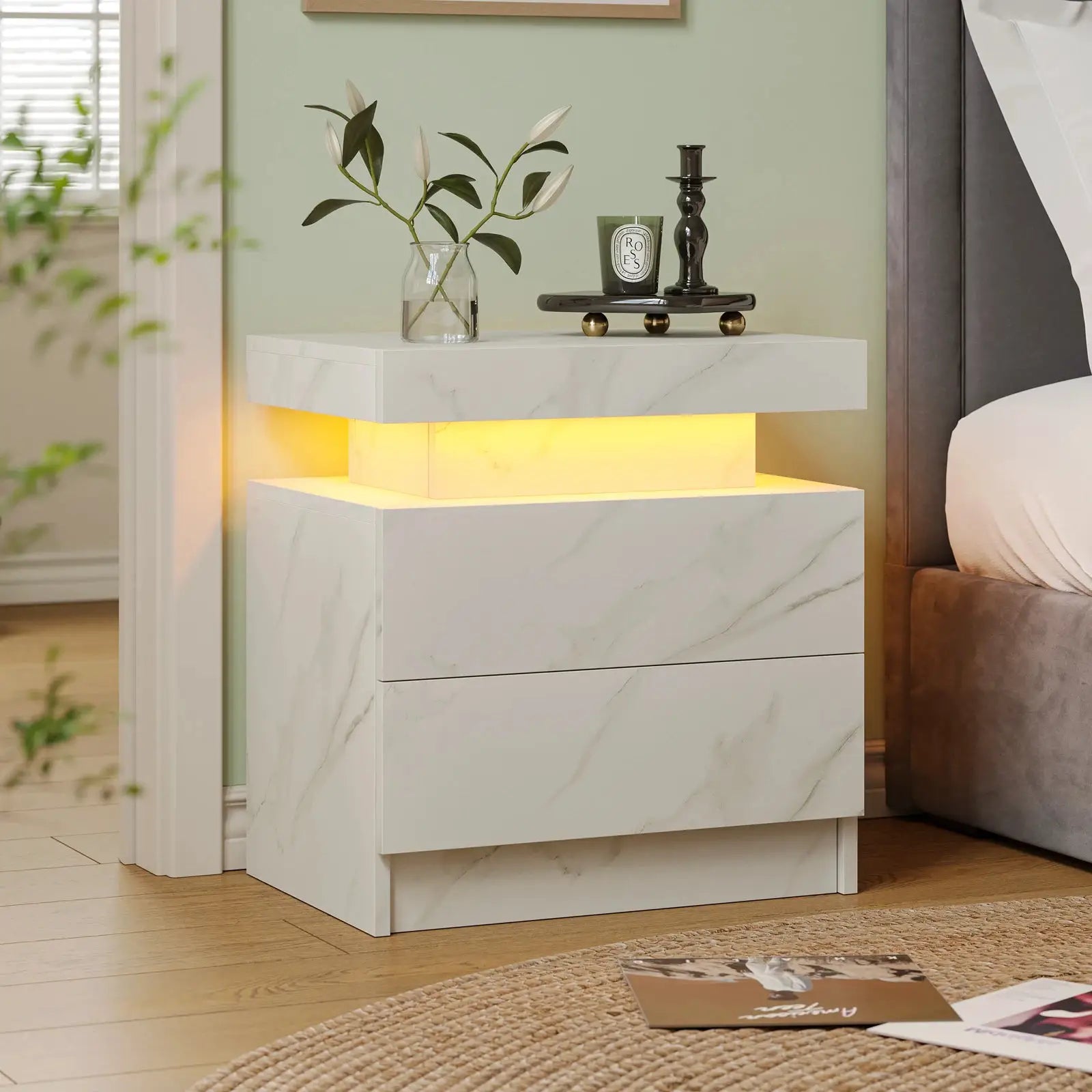 Cubehom LED Nightstands with 2 Drawers, End Table with RGB LED Lights for Bedroom Living Room, White Bedside Table from PriceLows™