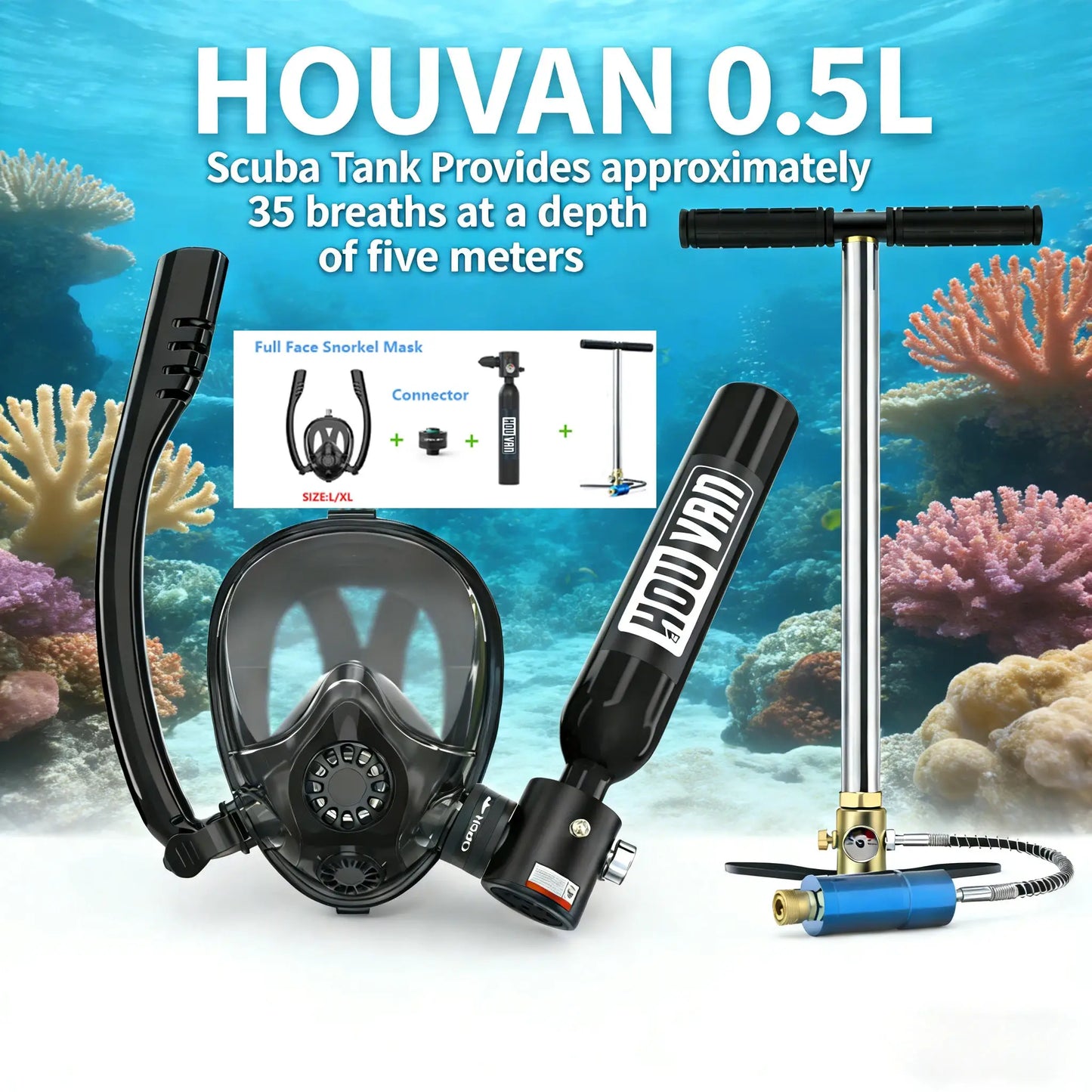HOUVAN 0.5L Mini Diving Tank with Pump and Snorkel Mask Portable Diving Tank Essential for Outdoor Travel Unisex Gift from PriceLows™