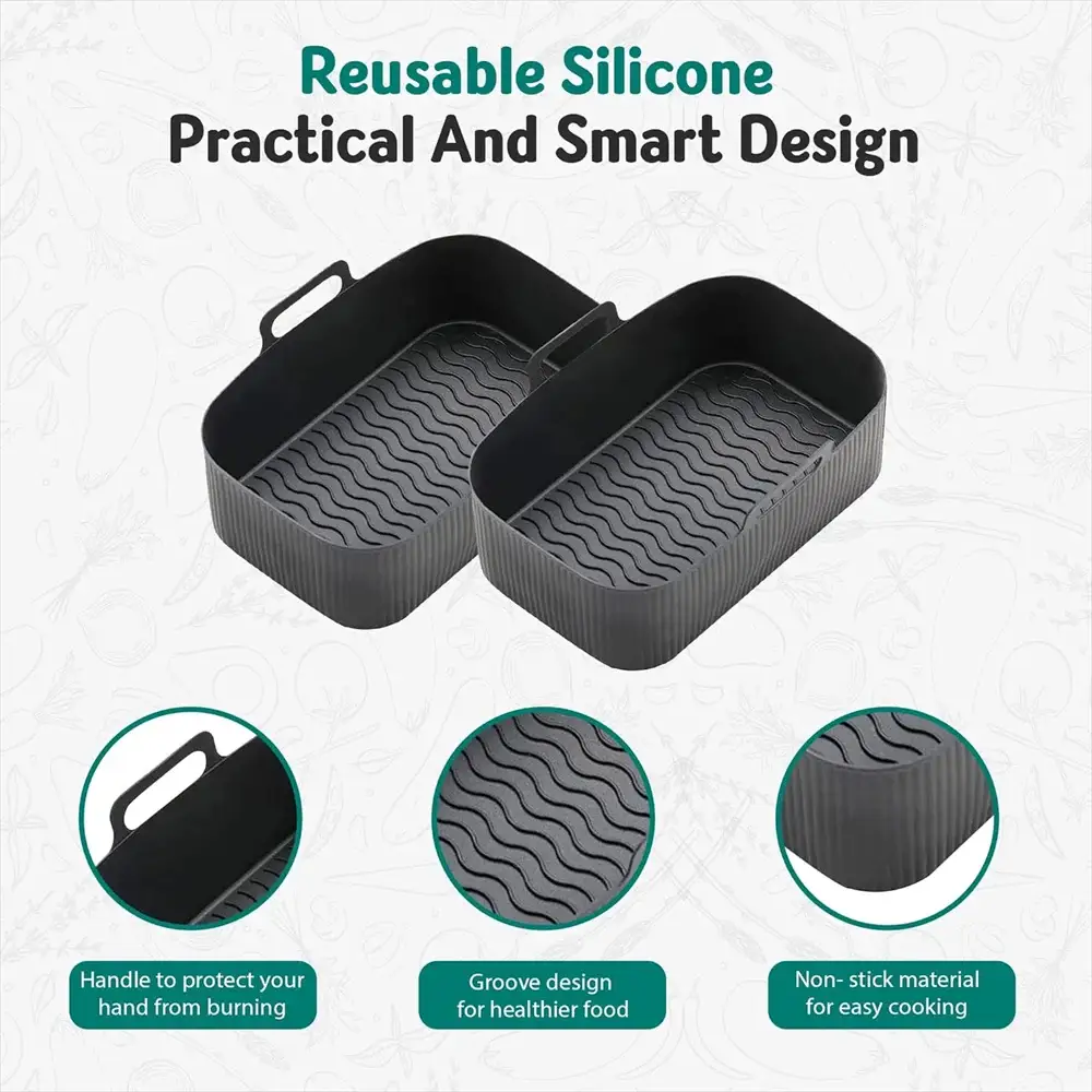 Silicone Air Fryer Liners | 7.67 x 4.92 in Square | Reusable Mats | Ninja DZ201