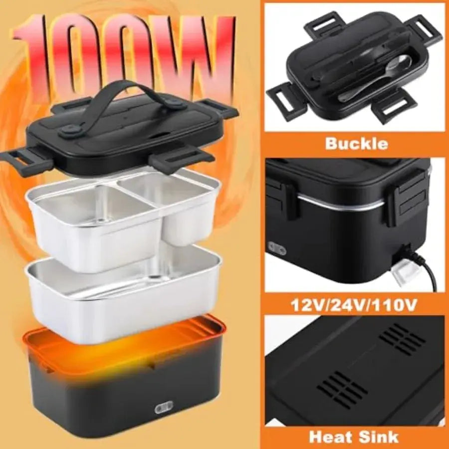 Electric Lunch Box for Adults 100W with 2 Stainless Steel Containers 1.8L Heated Lunch Boxes for Men Food Heater Portable 12/24 from PriceLows™