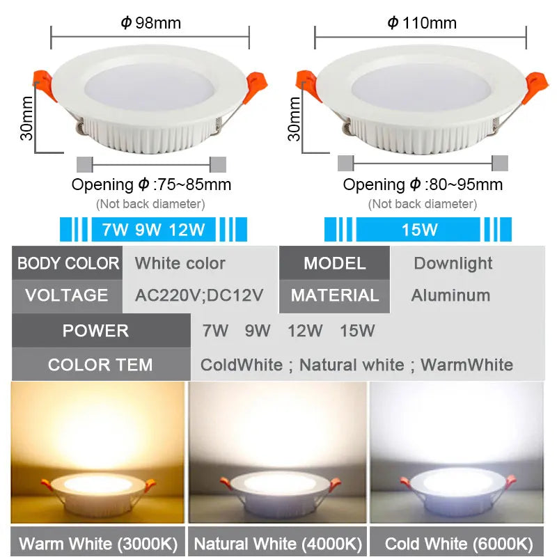 LED Waterproof Downlight | IP65 | Voltage 220V And 12V | 7W 9W 12W 15W
