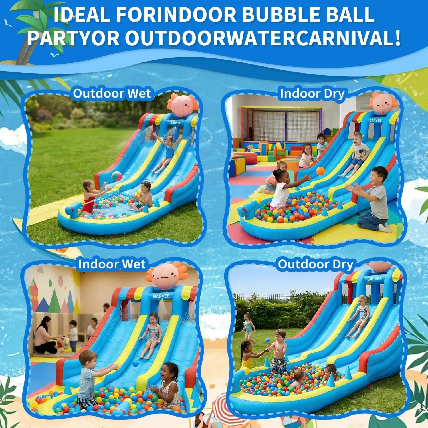 Inflatable Water Park Bounce House for Kids, Dual Slides with Long Slip Mat and Splash Pool, Durable Oxford Fabric Blow Up Water Castle with Powerful Air Blower for Backyard Outdoor Summer Fun from PriceLows™