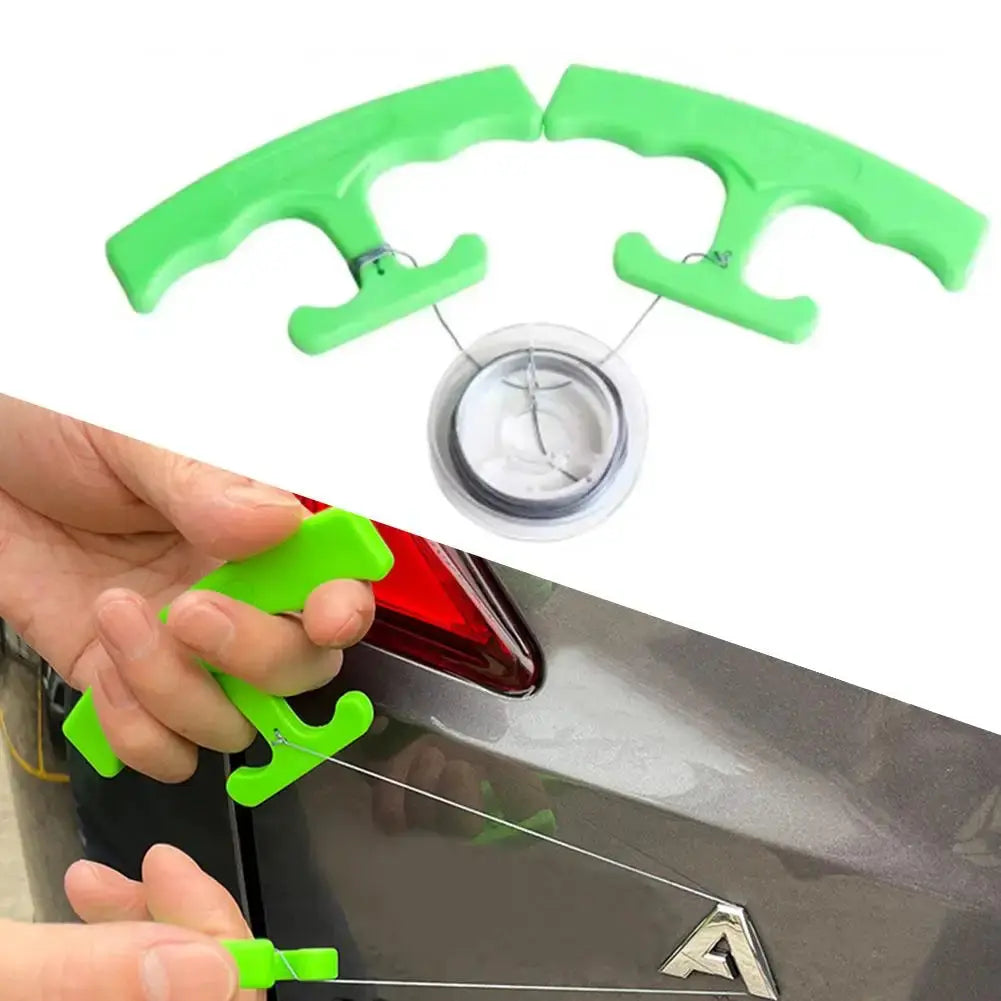 Car Emblem Remover Tool Kit | 30 Cm Steel Wire | Plastic Handle | Green