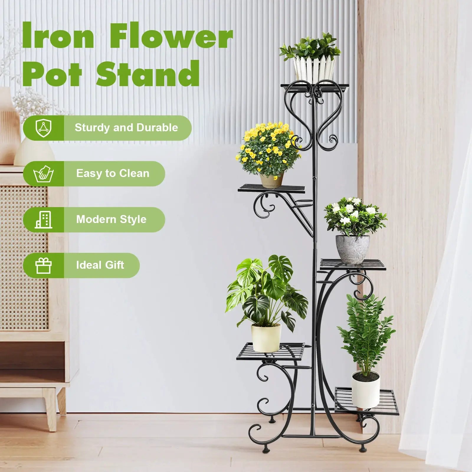 42inch Tall Metal Plant Stand Multi Tiered 5 Tier Multiple Flower Pots Holder Shelf Rack Display Stand Wrought Iron Planter Display Rack Potted Planter Shelves Organizer for Patio Balcony Garden from PriceLows™