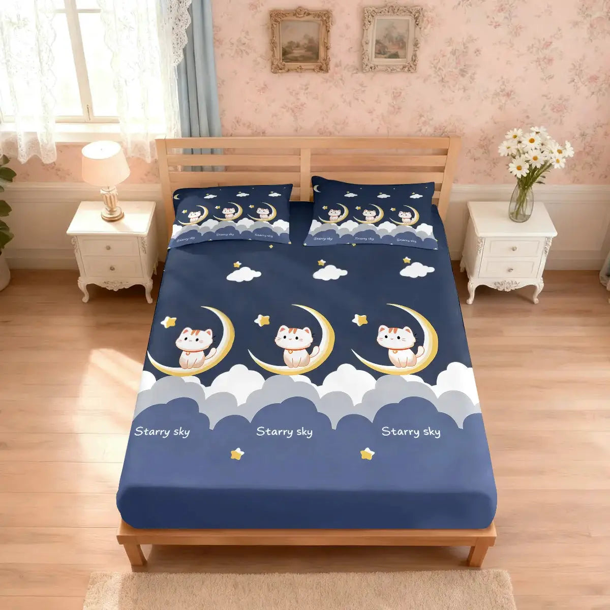 3pcs Cartoon Cute Cat Printed Chipless Bed Sheet Set Multi Size Soft Bed Cover Bedroom Bedding Decoration from PriceLows™