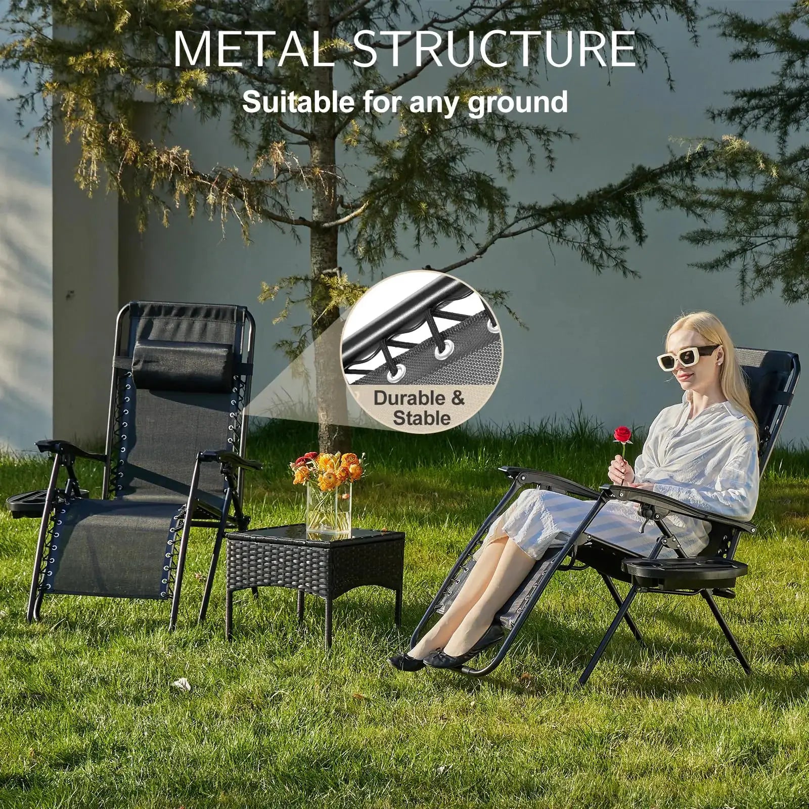 JHK Zero Gravity Portable Recliner Camping Patio Outdoor Garden Lounge Chair with Cup Holder Trays Adjustable Pillow for Backyard from PriceLows™