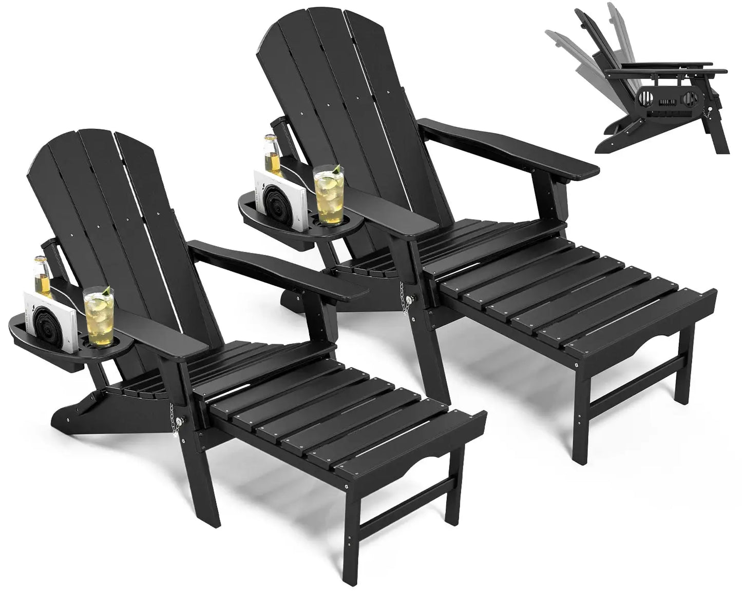 NAVINE 2pcs Adjustable Adirondack Chair Retractable Ottoman Footrest HDPE Folding Cup Holder All Weather Outdoor Patio Fire Pit from PriceLows™