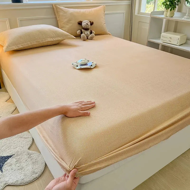 100% Polyester Fitted Sheet Stripe Style Bed Cover Skin-friendly Mattress Cover Sabanas Adults Kids Bed Sheets (No Pillowcase) from PriceLows™