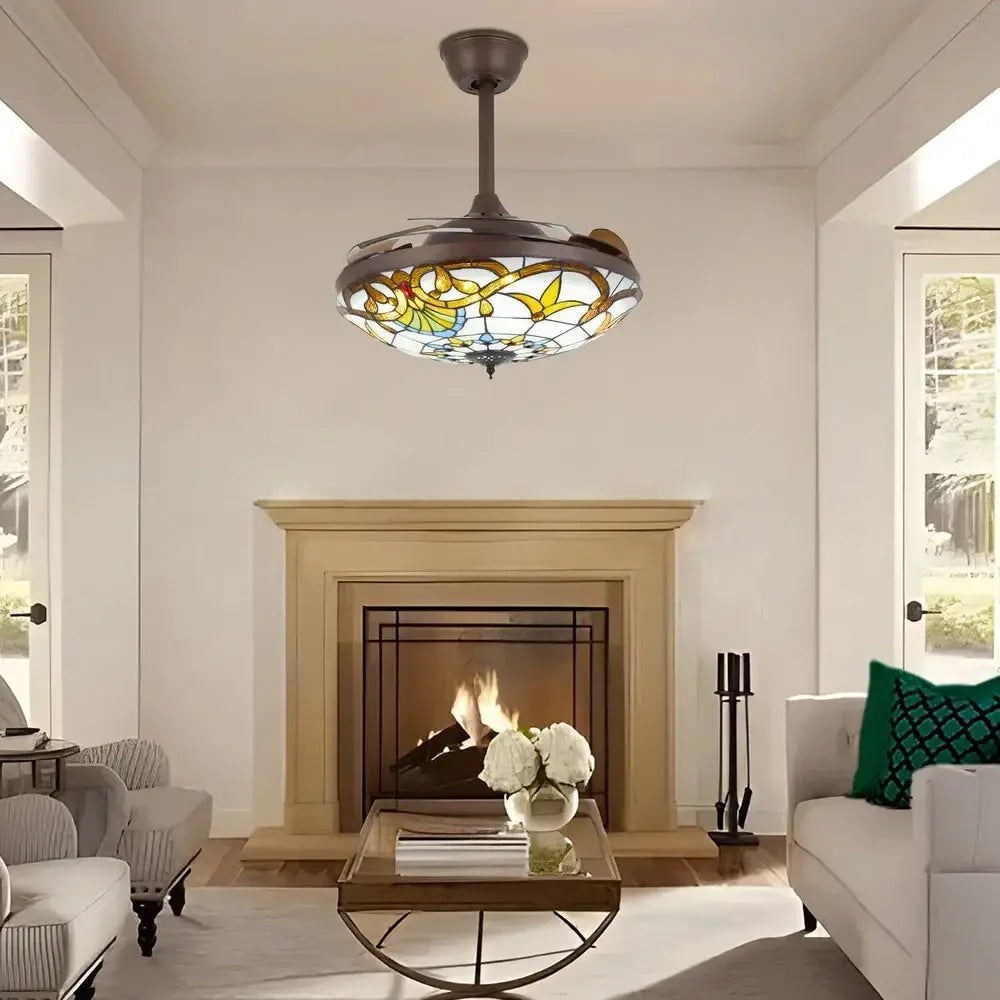 42 in Tiffany Style Ceiling Fan W/ Light, Remote Control, 3 Color Changing LED & 3 Speed Setting, Modern Fan for Living Room Use from PriceLows™