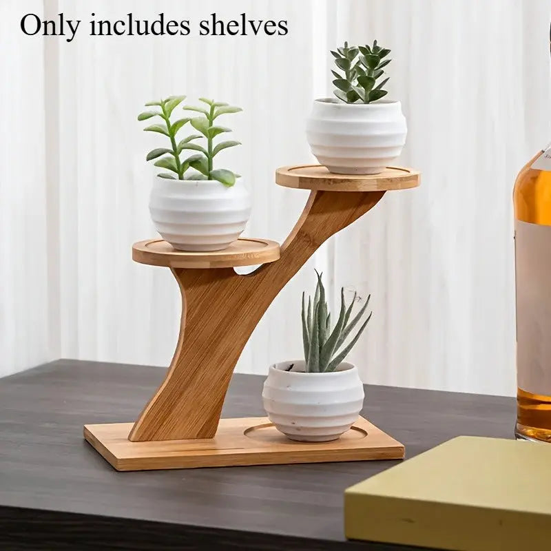 1pc 2-Tier Bamboo Stand,Bamboo Shelf for Home/Office, Compact Design,Perfect for Home and Office Desktop and Balcony Decor from PriceLows™